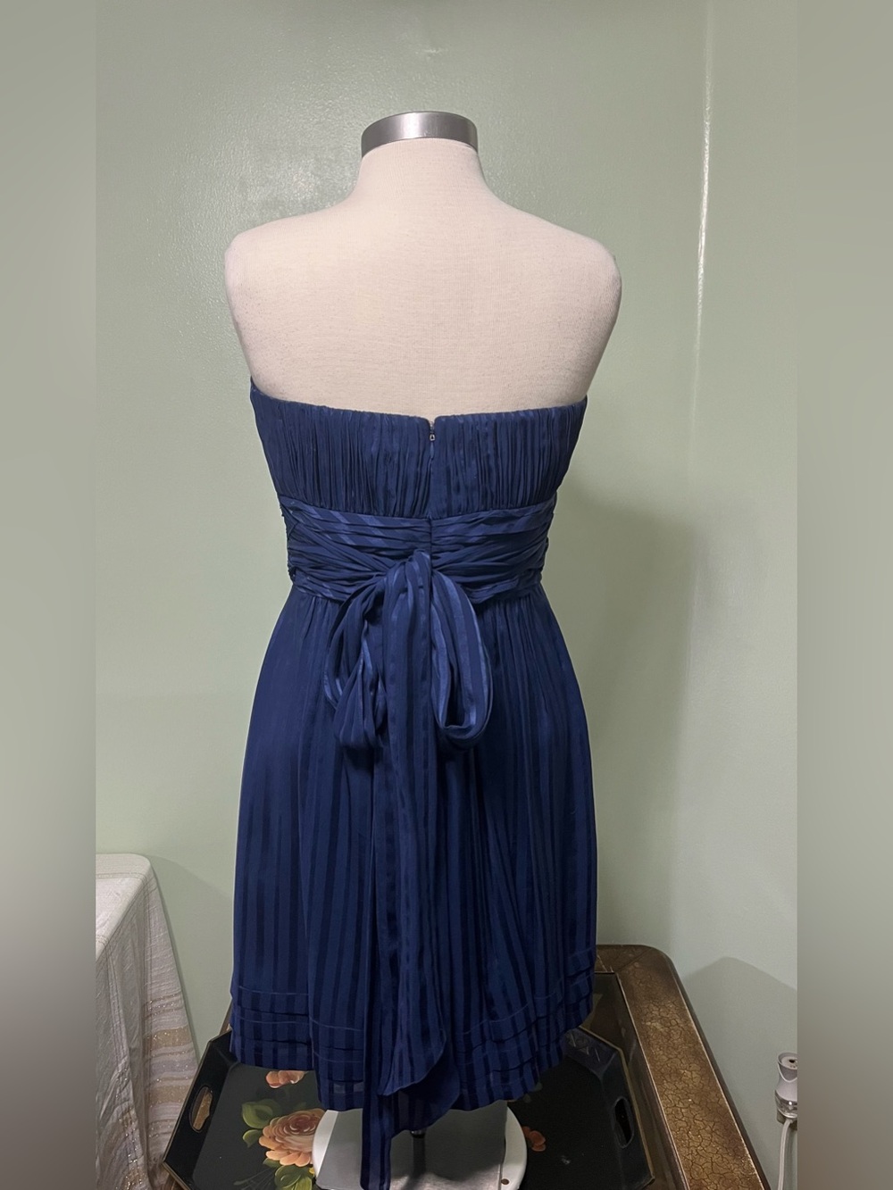 BCBG Max Azria Women’s 100% Silk Strapless Cocktail Dress Pleated Ink Blue Sz 12 - Picture 6 of 15